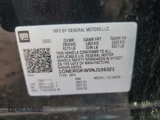 2022 Chevrolet Traverse LT Cloth z VIN 1GNERGKW5NJ155321, wystawiony jako Copart lot #51207235 z przebiegiem 25 972 mil mil oraz Szkoda całkowita • Salvage title. Historia ofert i sprzedaży dostępna na DreamBid. Obrazek 15.
