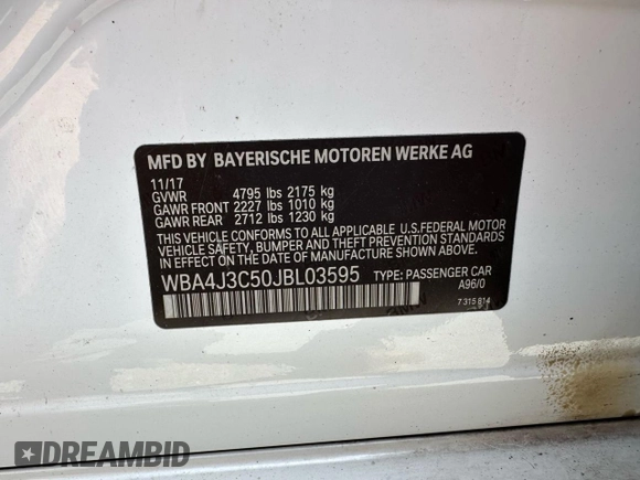2018 BMW 4 Series 430i xDrive with VIN WBA4J3C50JBL03595, listed as a Copart auction lot 51268485 with 137,089 mi miles and Clean title. Bid and sale history available at DreamBid. Image 10.