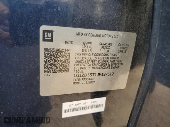 2018 Chevrolet Malibu LT with VIN 1G1ZD5ST1JF197512, listed as a Copart auction lot 57659425 with 160,000 mi miles and Salvage title. Bid and sale history available at DreamBid. Image 12.