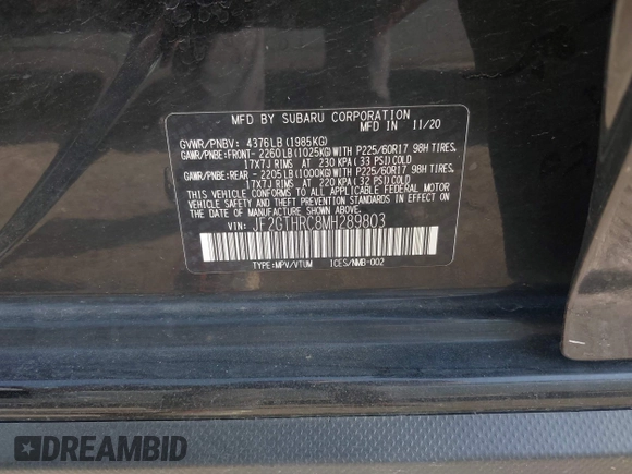 2021 Subaru Crosstrek Special Sports with VIN JF2GTHRC8MH289803, listed as a IAAI auction lot 42279012 with 75,779 mi miles and . Bid and sale history available at DreamBid. Image 9.