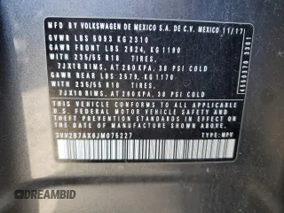 2018 Volkswagen Tiguan SEL with VIN 3VV2B7AX6JM075227, listed as a Copart auction lot 58259445 with 78,166 mi miles and Non repairable. Bid and sale history available at DreamBid. Image 13.