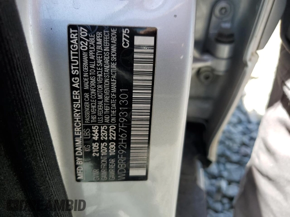 2007 Mercedes-Benz C 280 Luxury with VIN WDBRF92H67F931301, listed as a Copart auction lot 59984525 with 167,429 mi miles and Salvage title. Bid and sale history available at DreamBid. Image 12.