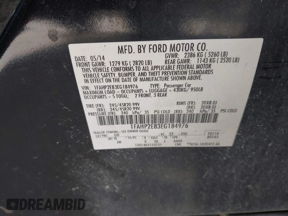 2014 Ford Taurus SEL with VIN 1FAHP2E83EG184976, listed as a IAAI auction lot 41590153 with 177,342 mi miles. Bid and sale history available at carsss.com. Image 9.