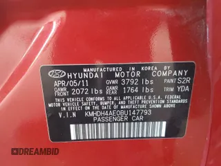 2011 Hyundai Elantra GLS с VIN KMHDH4AE0BU147793, выставлен на аукционе Copart как лот 60506435 с пробегом Не указан миль и Списание • Salvage title. История ставок и продаж доступна на DreamBid. Изображение 13.