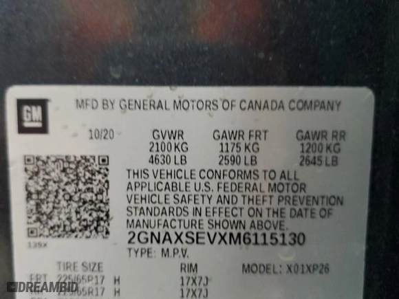2021 Chevrolet Equinox LS with VIN 2GNAXSEVXM6115130, listed as a Copart auction lot 79256274 with 37,687 mi miles and Non Repairable. Bid and sale history available at carsss.com. Image 14.