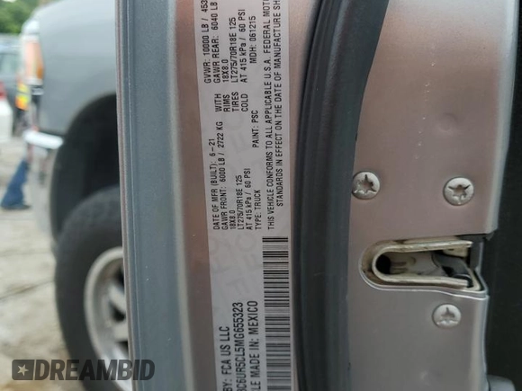 2021 Ram 2500 Tradesman with VIN 3C6UR5CL5MG655323, listed as a Copart auction lot 60058645 with 413,532 mi miles and Salvage title. Bid and sale history available at DreamBid. Image 13.
