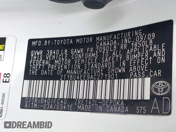2010 Toyota Corolla with VIN 2T1BU4EE9AC271901, listed as a IAAI auction lot 42634424 with 114,968 mi miles and . Bid and sale history available at DreamBid. Image 9.