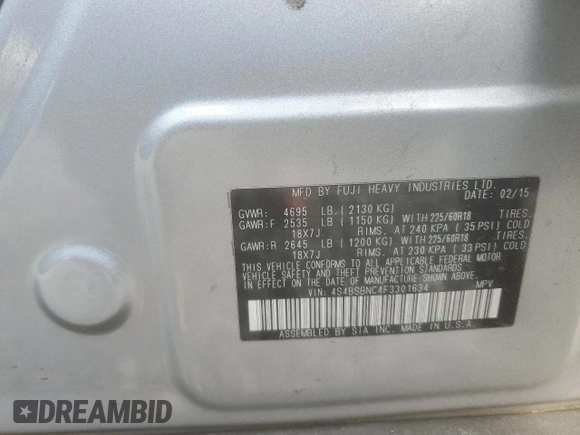 2015 Subaru Outback Limited with VIN 4S4BSBNC4F3301634, listed as a Copart auction lot 50645185 with 139,883 mi miles and Salvage Title. Bid and sale history available at DreamBid. Image 13.
