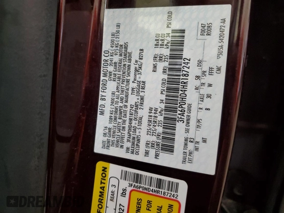 2017 Ford Fusion SE with VIN 3FA6P0HD4HR187242, listed as a Copart auction lot 53611535 with 139,947 mi miles and Salvage Title. Bid and sale history available at carsss.com. Image 12.