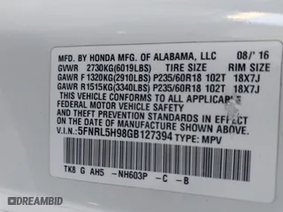 2016 Honda Odyssey Touring Elite with VIN 5FNRL5H98GB127394, listed as a IAAI auction lot 41828133 with 161,144 mi miles. Bid and sale history available at carsss.com. Image 9.