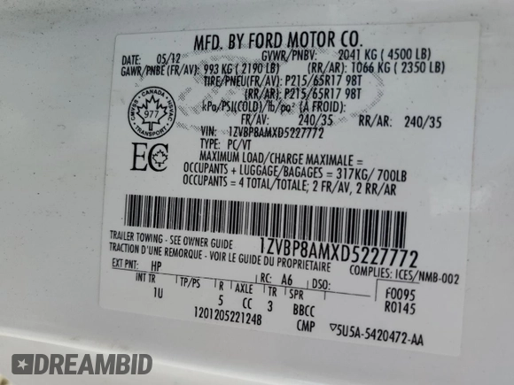 2013 Ford Mustang V6 с VIN 1ZVBP8AMXD5227772, выставлен на аукционе Copart как лот 63335095 с пробегом 145 764 миль миль и Чистый • Clean title. История ставок и продаж доступна на DreamBid. Изображение 12.
