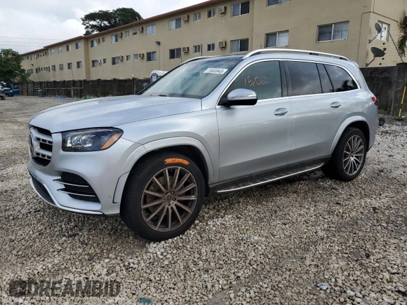2022 Mercedes-Benz GLS with VIN 4JGFF5KE9NA672991, listed as a Copart auction lot 77032043 with 15,062 mi miles. Bid and sale history available at carsss.com. Image 1.