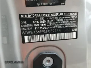 2005 Mercedes-Benz SLK 230/320 z VIN WDBWK56F95F039444, wystawiony jako Copart lot #59275854 z przebiegiem 100 681 mil mil oraz Szkoda całkowita • Salvage title. Historia ofert i sprzedaży dostępna na DreamBid. Obrazek 13.