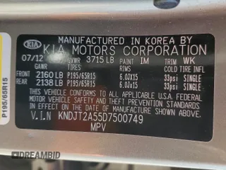 2013 Kia Soul with VIN KNDJT2A55D7500749, listed as a Copart auction lot 48377645 with 98,240 mi miles and Salvage Title. Bid and sale history available at DreamBid. Image 12.