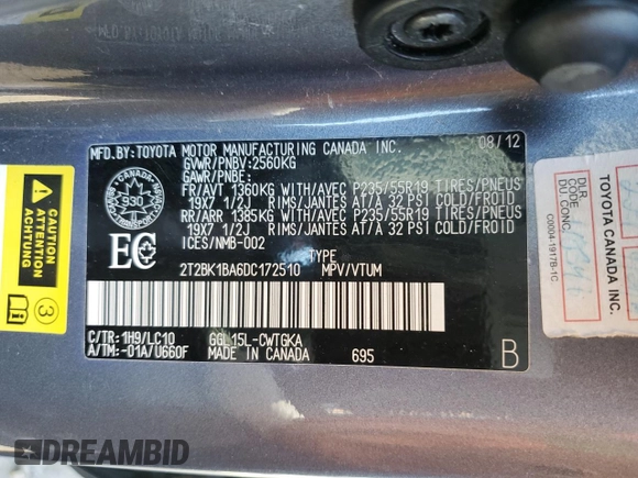 2013 Lexus RX 350 with VIN 2T2BK1BA6DC172510, listed as a Copart auction lot 50488165 with 0 mi miles and Non Repairable. Bid and sale history available at carsss.com. Image 13.