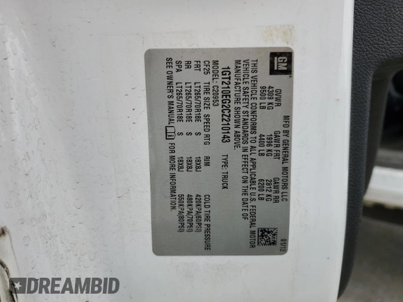 2012 GMC Sierra 1500 with VIN 1GT210EG2CZ210143, listed as a Copart auction lot 52996565 with 179,488 mi miles and Clean Title. Bid and sale history available at DreamBid. Image 12.