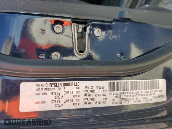 2012 Ram 1500 Express with VIN 1C6RD6FT3CS317884, listed as a Copart auction lot 57809715 with 115,920 mi miles and Non repairable. Bid and sale history available at DreamBid. Image 13.