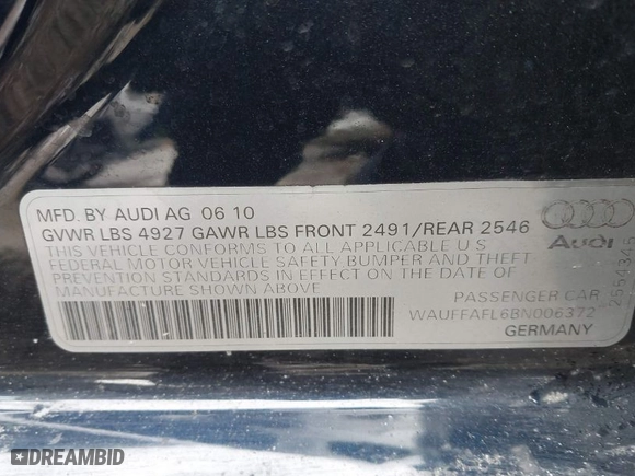 2011 Audi A4 2.0T Premium Plus with VIN WAUFFAFL6BN006372, listed as a IAAI auction lot 41674091 with 100,768 mi miles. Bid and sale history available at carsss.com. Image 9.