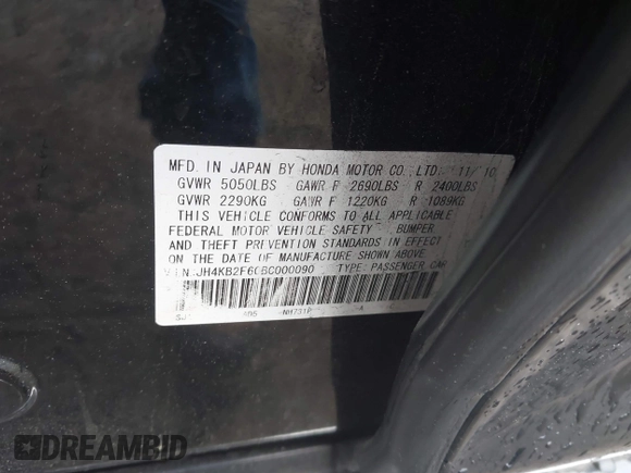 2011 Acura RL Technology with VIN JH4KB2F60BC000090, listed as a IAAI auction lot 42126389 with Not Provided miles and . Bid and sale history available at DreamBid. Image 9.