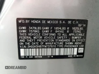 2015 Honda Fit EX-L with VIN 3HGGK5H87FM737610, listed as a Copart auction lot 62466515 with 103,454 mi miles and Salvage title. Bid and sale history available at DreamBid. Image 13.