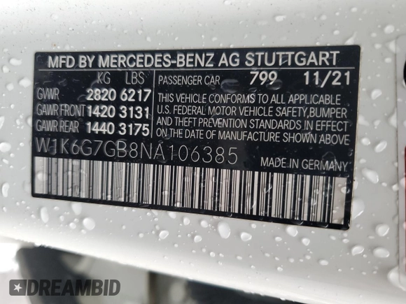 2022 Mercedes-Benz S 580 z VIN W1K6G7GB8NA106385, wystawiony jako Copart lot #52024595 z przebiegiem 75 696 mil mil oraz Szkoda całkowita • Salvage title. Historia ofert i sprzedaży dostępna na DreamBid. Obrazek 12.