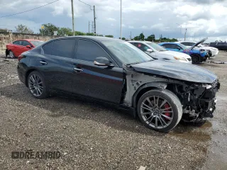 2021 Infiniti Q50 Red Sport 400 with VIN JN1FV7DR3MM881078, listed as a Copart auction lot 71309394 with 28,516 mi miles and Salvage Title. Bid and sale history available at carsss.com. Image 4.