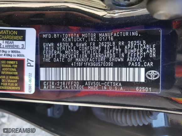 2016 Toyota Camry XLE with VIN 4T1BF1FK9GU570390, listed as a Copart auction lot 47025765 with 119,097 mi miles and Salvage Title. Bid and sale history available at carsss.com. Image 14.