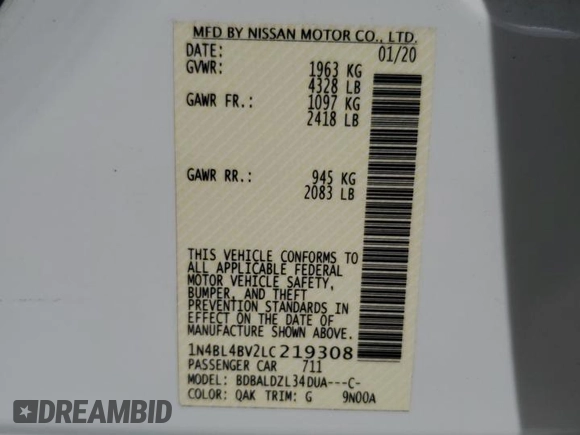 2020 Nissan Altima 2.5 S with VIN 1N4BL4BV2LC219308, listed as a Copart auction lot 47216715 with 90,526 mi miles and Salvage Title. Bid and sale history available at carsss.com. Image 14.
