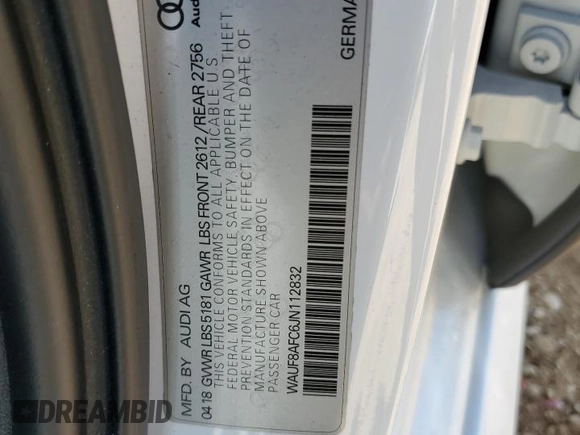 2018 Audi A6 Premium with VIN WAUF8AFC6JN112832, listed as a Copart auction lot 50930475 with 58,839 mi miles and Salvage Title. Bid and sale history available at carsss.com. Image 13.