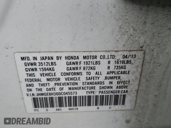 2013 Honda Fit с VIN JHMGE8H36DC045573, выставлен на аукционе Copart как лот 59525075 с пробегом 91 355 миль миль и Списание • Salvage title. История ставок и продаж доступна на DreamBid. Изображение 12.