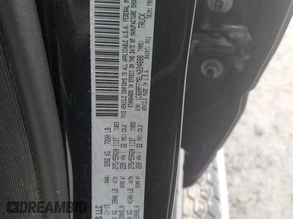 2020 Ram 1500 Big Horn with VIN 1C6SRFFM6LN224688, listed as a Copart auction lot 44040874 with 75,698 mi miles and Salvage Title. Bid and sale history available at carsss.com. Image 12.