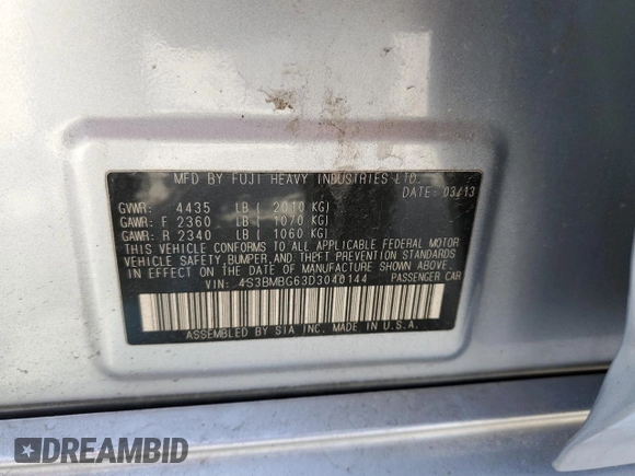 2013 Subaru Legacy Special Sports с VIN 4S3BMBG63D3040144, выставлен на аукционе Copart как лот 53883815 с пробегом 194 698 миль миль и Чистый • Clean title. История ставок и продаж доступна на DreamBid. Изображение 13.
