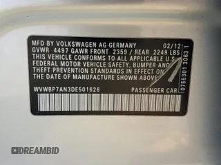 2013 Volkswagen CC Sport Plus z VIN WVWBP7AN3DE501626, wystawiony jako Copart lot #55016365 z przebiegiem 113 137 mil mil oraz Szkoda całkowita • Salvage title. Historia ofert i sprzedaży dostępna na DreamBid. Obrazek 12.
