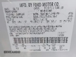 2012 Ford Escape XLT с VIN 1FMCU9DGXCKA02937, выставлен на аукционе IAAI как лот 41739446 с пробегом 136 199 миль миль и . История ставок и продаж доступна на DreamBid. Изображение 9.