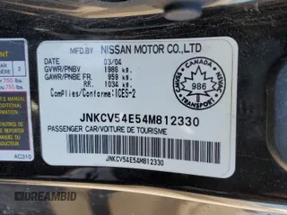 2004 Infiniti G35 w/Leather with VIN JNKCV54E54M812330, listed as a Copart auction lot 52854395 with 331,166 mi miles and Salvage Title. Bid and sale history available at DreamBid. Image 12.