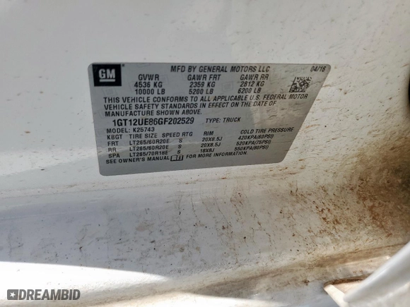 2016 GMC Sierra 2500HD Denali with VIN 1GT12UE86GF202529, listed as a Copart auction lot 52707755 with 197,123 mi miles and Salvage Title. Bid and sale history available at carsss.com. Image 12.