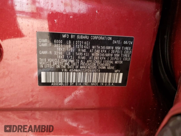 2024 Subaru Ascent Premium с VIN 4S4WMAED3R3449079, выставлен на аукционе Copart как лот 44162325 с пробегом 16 479 миль миль и Чистый • Clean title. История ставок и продаж доступна на DreamBid. Изображение 14.