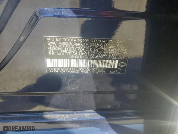 2011 Lexus ES 350 with VIN JTHBK1EG7B2464004, listed as a Copart auction lot 47129905 with 126,564 mi miles and Salvage Title. Bid and sale history available at carsss.com. Image 14.