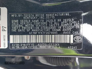 2015 Toyota Camry XLE with VIN 4T1BF1FK7FU079685, listed as a IAAI auction lot 41998976 with 109,489 mi miles. Bid and sale history available at carsss.com. Image 9.