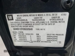 2003 Chevrolet Avalanche with VIN 3GNEC13T03G328843, listed as a IAAI auction lot 42059671 with 210,159 mi miles. Bid and sale history available at carsss.com. Image 9.