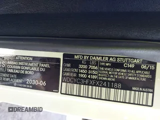 2015 Mercedes-Benz G-Class G 550 with VIN WDCYC3HFXFX241188, listed as a IAAI auction lot 41176414 with 36,000 mi miles. Bid and sale history available at carsss.com. Image 9.