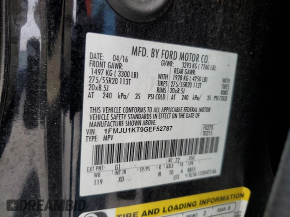 2016 Ford Expedition Limited z VIN 1FMJU1KT9GEF52787, wystawiony jako Copart lot #85326934 z przebiegiem 147 639 mil mil oraz Szkoda całkowita • Salvage title. Historia ofert i sprzedaży dostępna na DreamBid. Obrazek 16.