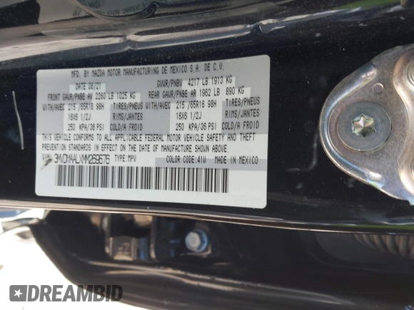 2021 Mazda CX-30 S with VIN 3MVDMAALXMM269676, listed as a IAAI auction lot 41581451 with 33,449 mi miles and . Bid and sale history available at DreamBid. Image 9.