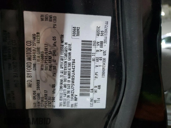 2005 Ford Explorer Limited z VIN 1FMZU75W85UA42784, wystawiony jako Copart lot #85839664 z przebiegiem 233 851 mil mil oraz Szkoda całkowita • Salvage title. Historia ofert i sprzedaży dostępna na DreamBid. Obrazek 13.