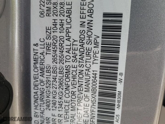 2022 Honda Passport EX-L with VIN 5FNYF7H5XNB006441, listed as a Copart auction lot 46358273 with 17,067 mi miles. Bid and sale history available at carsss.com. Image 13.