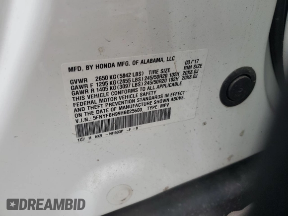 2017 Honda Pilot Touring with VIN 5FNYF6H99HB025600, listed as a Copart auction lot 88131475 with 131,939 mi miles and Salvage Title. Bid and sale history available at DreamBid. Image 13.