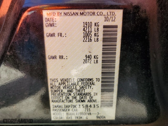 2013 Nissan Altima 2.5 SL with VIN 1N4AL3AP7DC158435, listed as a Copart auction lot 49388155 with 163,330 mi miles and Salvage Title. Bid and sale history available at carsss.com. Image 12.