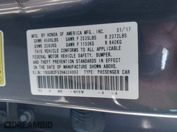 2017 Acura TLX V6 w/Technology Pkg with VIN 19UUB2F52HA004990, listed as a IAAI auction lot 41613435 with 120,186 mi miles. Bid and sale history available at carsss.com. Image 9.