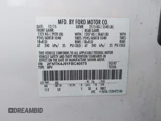 2015 Ford Edge SEL with VIN 2FMTK4J91FBC40575, listed as a IAAI auction lot 41895416 with 103,262 mi miles. Bid and sale history available at carsss.com. Image 9.