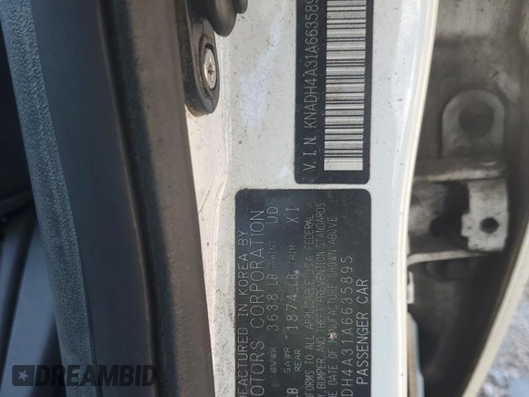 2010 Kia Rio LX with VIN KNADH4A31A6635895, listed as a Copart auction lot 61308434 with 209,016 mi miles and Salvage Title. Bid and sale history available at carsss.com. Image 13.